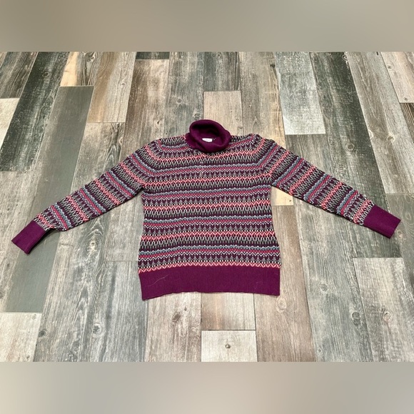 LL BEAN Turtleneck Sweater Cashmere blend Purple  Geometric Women Petite S - Picture 1 of 7